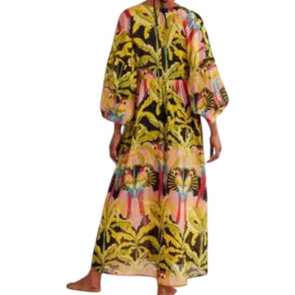 Rare Boden Empire Maxi Kaftan Layering Dress 8P Paradise Parrot Semi-Sheer Boho - Picture 6 of 16